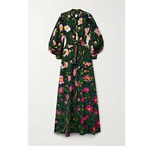 Oscar De La Renta Belted Floral-Print Stretch Cotton-Poplin Maxi Dress - Women Dresses - L
