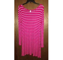 Old Navy Swing Dress Striped Magenta And White Long Sleeve Stretch