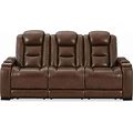 Ashley Furniture The Man-Den Leather Power Reclining Sofa With Headrest In Brown, Sofas