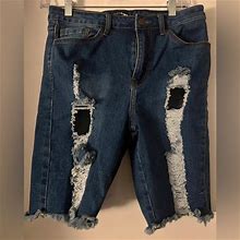 Fashion Nova Shorts | Fashion Nova Women's Stretch Distressed Frayed Denim Blue Jean Shorts Sz 11 | Color: Blue | Size: 11J