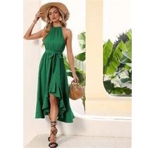 JJ's House Dress Green Cowl A-Line Polyester 2024. Available In Regular, Petite & Plus Size.