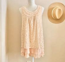 Mystree Dresses | Mystree Blush Peach Lace Pleated Trim Mini Dress Or Tunic | Color: Cream/Pink | Size: M