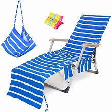 Beach Chair Towel Chaise Lounge Cover With Pockets Pool For Blue