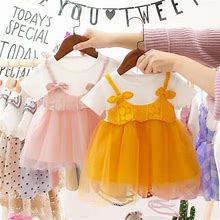 Urmagic Baby Girls Princess Dress ,Summer Infant Fake 2 Piece Layered Tulle Tutu Dress , Toddler Mesh Design Short Sleeve Cotton Sundress