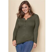 Women's Ribbed Henley Top - Olive, Size 3X By Venus