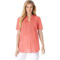 Plus Size Women's Pintucked Half-Button Tunic By Woman Within In Sweet Coral (Size 2X)