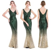 Angel Fashions Women's V Neck Gradient Sequin Mother Of Bride Dresses 20S Flapper Evening Party Gown Green Gold XX-Large
