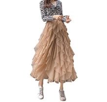 Franhais Women's Mesh Half Dress, Layered Lace Ruffle Summer Sexy Short Layered Solid Color Skirt