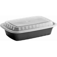 Choice 24 Oz. Black 8" X 5 1/4" X 1 1/2" Rectangular Microwavable Heavy Weight Container With Lid - 10/Pack