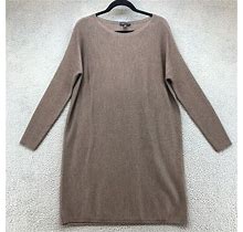 Eileen Fisher Wool Dress Womens Xs Tan Gray Knit Long Sleeve Knee