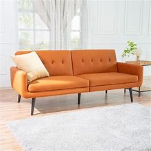 Monica Leather Futon Sofa, Convertible Couch Bed, Split Back Premium Faux Leather Sleeper Couch Sofa For Living Room - Caramel,Air Leather