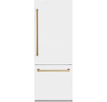 ZLINE 30 in. 16.1 Cu. Ft. Built-In Refrigerator With Internal Water And Ice Dispenser In White Matte With Champagne Bronze Accents, RBIVZ-WM-30-CB