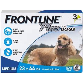 Frontline Plus 23-44Lbs, 3Pk, Flea & Tick Medium Breed Dog Treatment