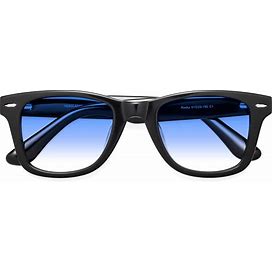 Black Wide Thick Trapezoid Gradient Sunglasses With Blue Sunwear Lenses