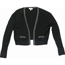 J.Crew Tipped Cable-Knit Cropped Black Cardigan Sweater Medium