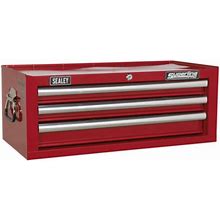 Mid-Box 3 Drawer With Ball Bearing Slides - Red - Sealey Ap33339
