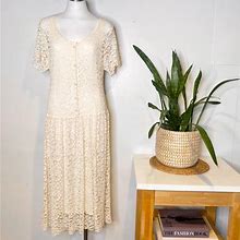 Vintage Dresses | Vintage | J.B. Wright Ltd. 80'S Lace Drop Waist Dress W/ Slip Liner | Color: Cream/White | Size: M