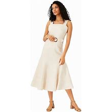 Ann Taylor Dresses | Ann Taylor Sleeveless Striped Linen Blend Belted Midi Dress Size 12 Petite | Color: Cream/White | Size: 12P