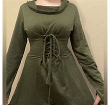 Olive Green Hooded Dress Renfaire Cosplay Costume Dress | Color: Green | Size: M