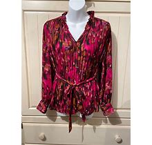 Floral & Ivy Women's S Pleated Tunic Top Pink Fuschia Floral