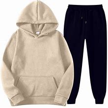 Ydkzymd Men's Tracksuit Athletic Sports Sweatsuit 2 Piece Tracksuit Outfit Long Sleeve Hoodie And Workout Running Pants Khaki XL