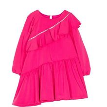 Monnalisa - Ruffle-Detail Long-Sleeve Dress - Kids - Viscose/Polyester/Elastane - 10 - Pink