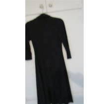 Banana Republic Basic Black Dress V-Neck-Fit-Flare Knee Petite Med 3/4
