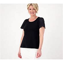 Isaac Mizrahi Live! Knit Swing Top With Eyeletsleeves, Size 1X, Pitch Black