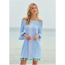 Cabana Life Coverluxe Smocked Dress UPF 50, Size 2X, Blue Geo