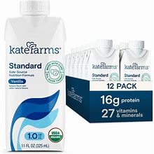 KATE FARMS Organic Plant Based 1.0 Sole-Source Nutrition Shake, Vanilla, 16G Of Protein, 27 Vitamins And Minerals, Meal Replacement, 11 Fl Oz (Pack