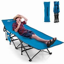 Topbuy Folding Camping Cot For Adults Heavy-Duty Sleeping Cot W/3-In-1 Pocket Carry Bag Portable Tent Cot For Travel Blue