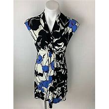 Donna Morgan Black Periwinkle Blue Floral Stretch Dress 2 Petite