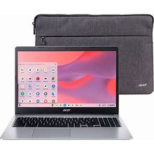 Acer Chromebook 315 15.6" HD Laptop, Intel Celeron N4020, 4GB RAM, 64GB Emmc, Chrome OS + Protective Sleeve, Silver