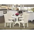 East West Furniture DLBR5-WHI-02 Dublin 5 Piece Dining Set For 4 Includes A Round Kitchen Table With Dropleaf And 4 Light Beige Fabric Upholstered