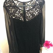 Black Lace Dress With Sheer Open Long Sleeve | Color: Black | Size: 12