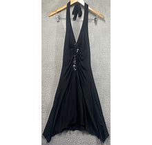 VENUS Women's Silky Black Sequin Accent Halter Knee Length Dress Size M