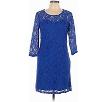 Spense Cocktail Dress - Mini Scoop Neck 3/4 Sleeves: Blue Solid Dresses - Women's Size 10 Petite