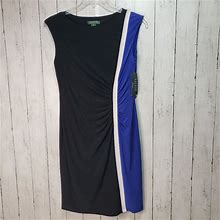 Lauren Ralph Lauren Dresses | New! Ralph Lauren Lrl Women's Black Blue Sheath Dress Colorblock Size 12 Petite. | Color: Black/Blue | Size: 12P
