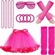 Miayon 6 in 1 80S Costume Accessories For Kids 1980S Fancy Outfits And Tutu Set For 80S Retro Theme Cosplay Party For Girl