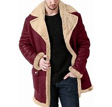 Men Plus Size Winter Zipper Coat Lapel Collar Long Sleeve Padded Leather Jacket Vintage Thicken Coat Sheepskin Jacket