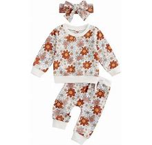 Izhansean 3Pcs Newborn Infant Baby Girl Clothes Floral Long Sleeve Sweatshirt Jogger Pants Outfits Tracksuit Pink 6-12 Months