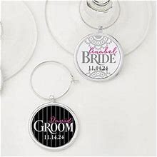 Personalized Wedding Wine Charms 2 Piece Set - Bride And Groom