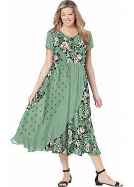 Plus Size Women's Rose Garden Maxi Dress By Woman Within In Sage Pretty Rose (Size 16 W)