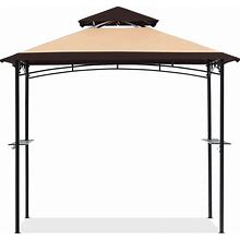 COOSHADE 8'X 5' Grill Gazebo Double Tiered Outdoor BBQ Gazebo Canopy With LED Light (Brown With Khaki)