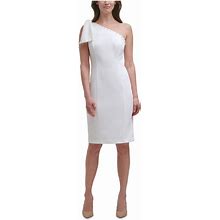 Eliza J Dresses | Eliza J Womens White Bow Sleeveless Knee Length Party Sheath Dress Petites 10P | Color: White | Size: 10P