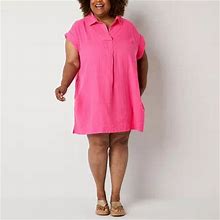 St. John's Bay Plus Short Sleeve Shift Dress | Pink | Plus 2X | Dresses Shift Dresses | Spring Fashion