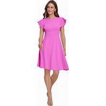 Dkny Petite Flutter-Sleeve Seamed Fit & Flare Dress - Cosmic Pink - Size 2P