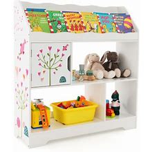 Costway Kids Toy Storage Organizer With Book Shelf And Storage Cabinet-White