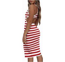 Babysbule Clearance Womens Summer Dresses, Women Sexy Casual Sleeveless Slimming O-Neck Stripe Printing Backless Tank Dress