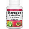 Natural Factors, Magnesium Citrate, Key Lime, 150 Mg, 60 Chewable Tablets